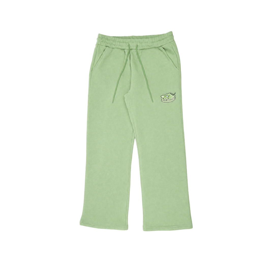 Matcha Stacks Sweatpants in Matcha Green, front view, relaxed straight leg