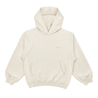 180tide Logo Hoodie in Oatmilk cream, front view with tonal chest logo