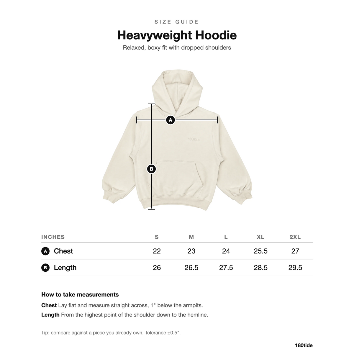 180tide Logo Hoodie Oatmilk size guide