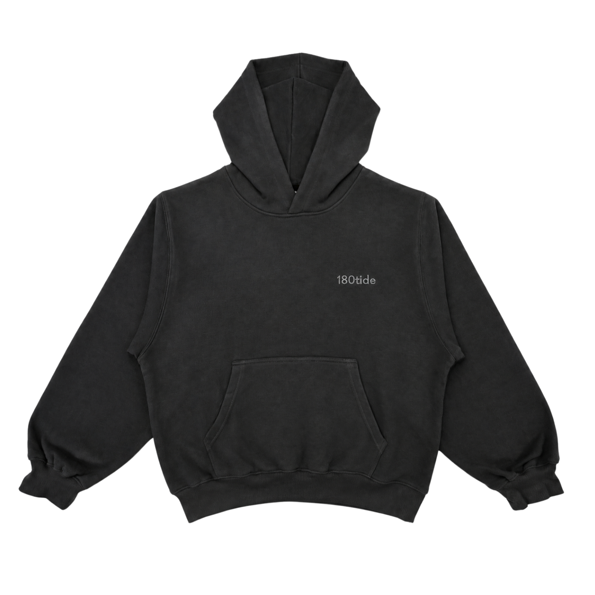 180tide Logo Hoodie in Onyx, front view with tonal chest logo