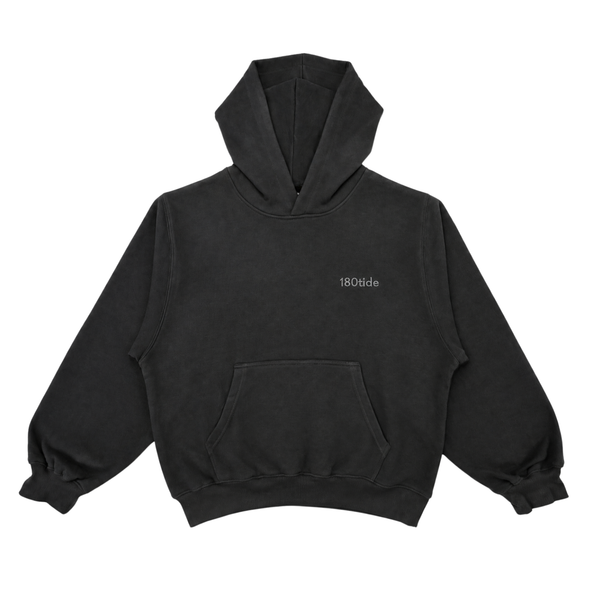 180tide Logo Hoodie in Onyx, front view with tonal chest logo