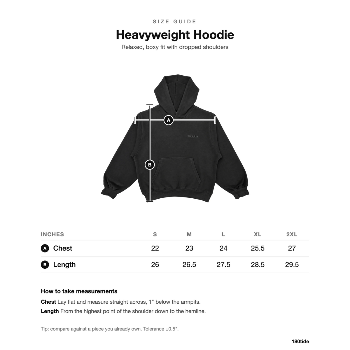 180tide Logo Hoodie Onyx size guide