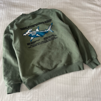 Hammerhead Skeleton Sage Green Crewneck Sweatshirt