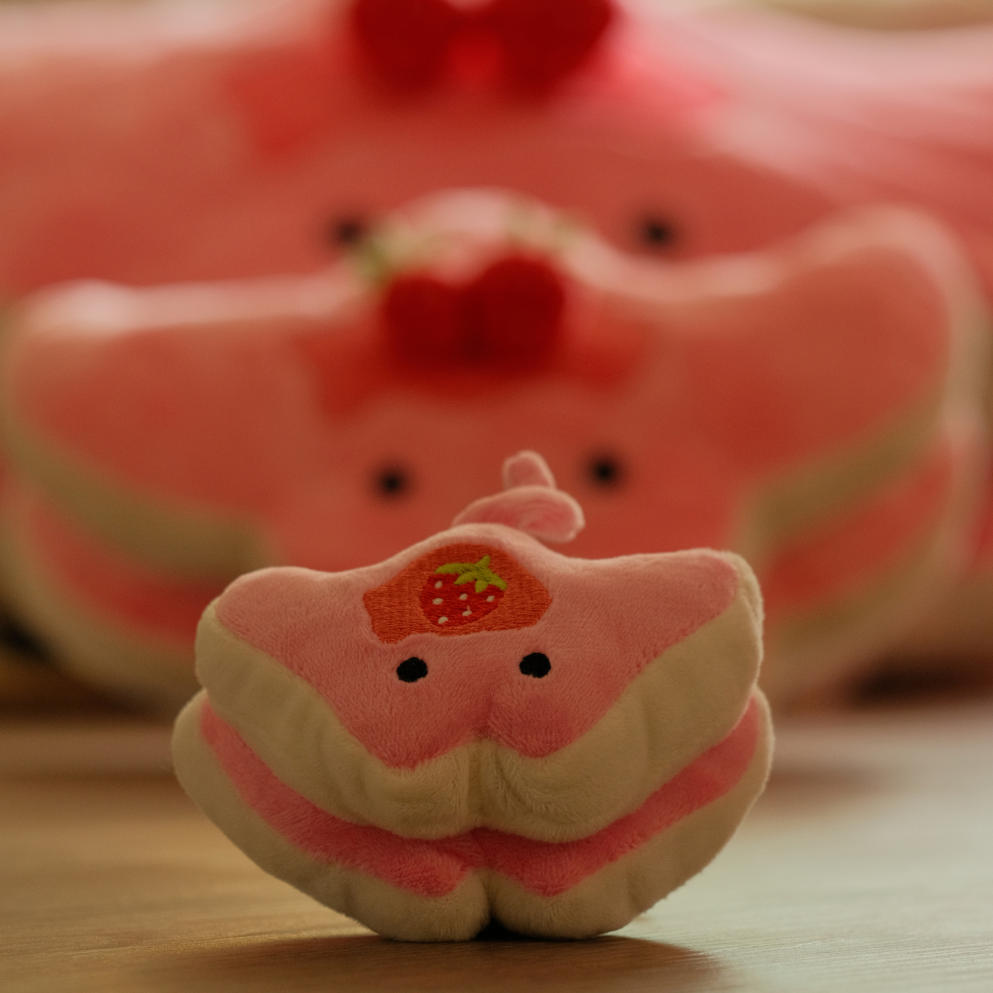 Strawberry Stacks the Pancake Manta Ray Plush Keychain