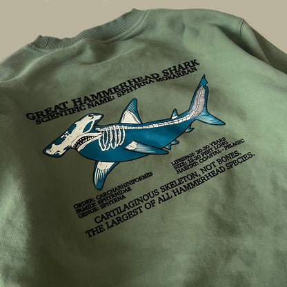 Hammerhead Skeleton Sage Green Crewneck Sweatshirt