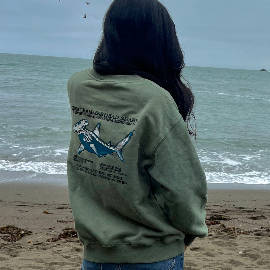 Hammerhead Skeleton Sage Green Crewneck Sweatshirt