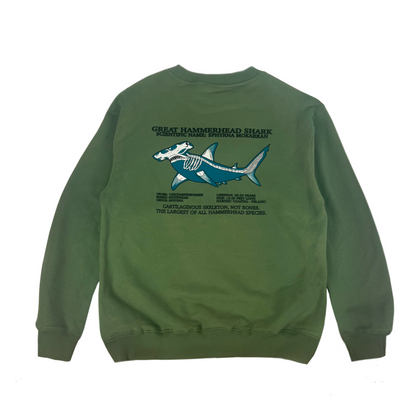 Hammerhead Skeleton Sage Green Crewneck Sweatshirt