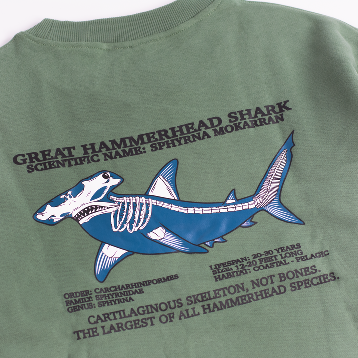 Hammerhead Skeleton Sage Green Crewneck Sweatshirt