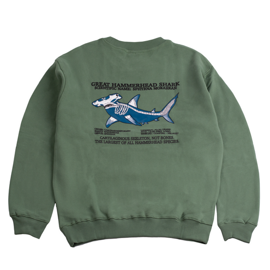 Hammerhead Skeleton Sage Green Crewneck Sweatshirt