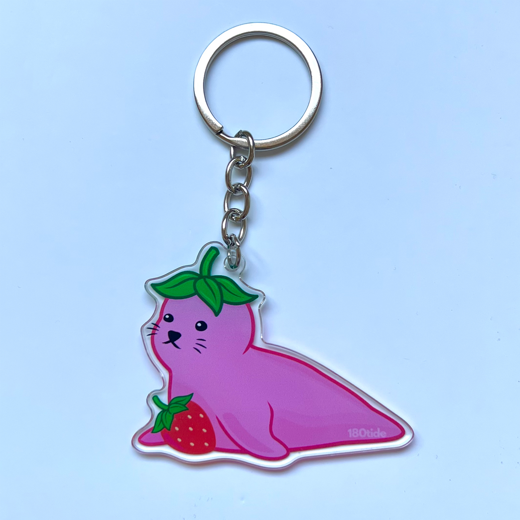 Kelsa the Strawberry Seal Acrylic Keychain