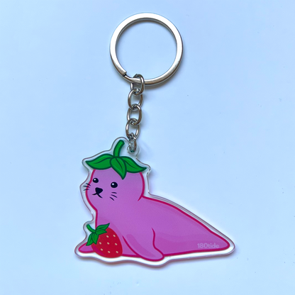 Mochi the Strawberry Seal Acrylic Keychain