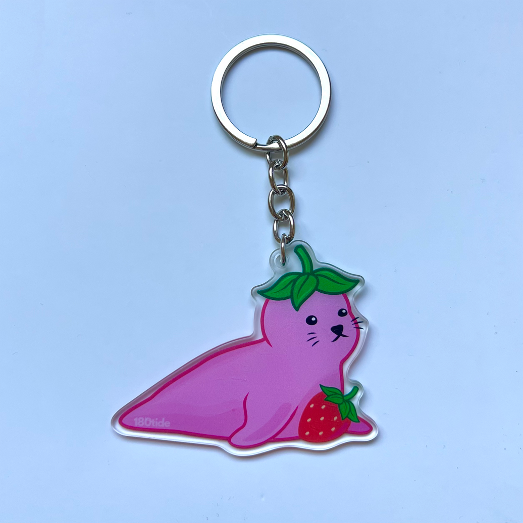 Kelsa the Strawberry Seal Acrylic Keychain