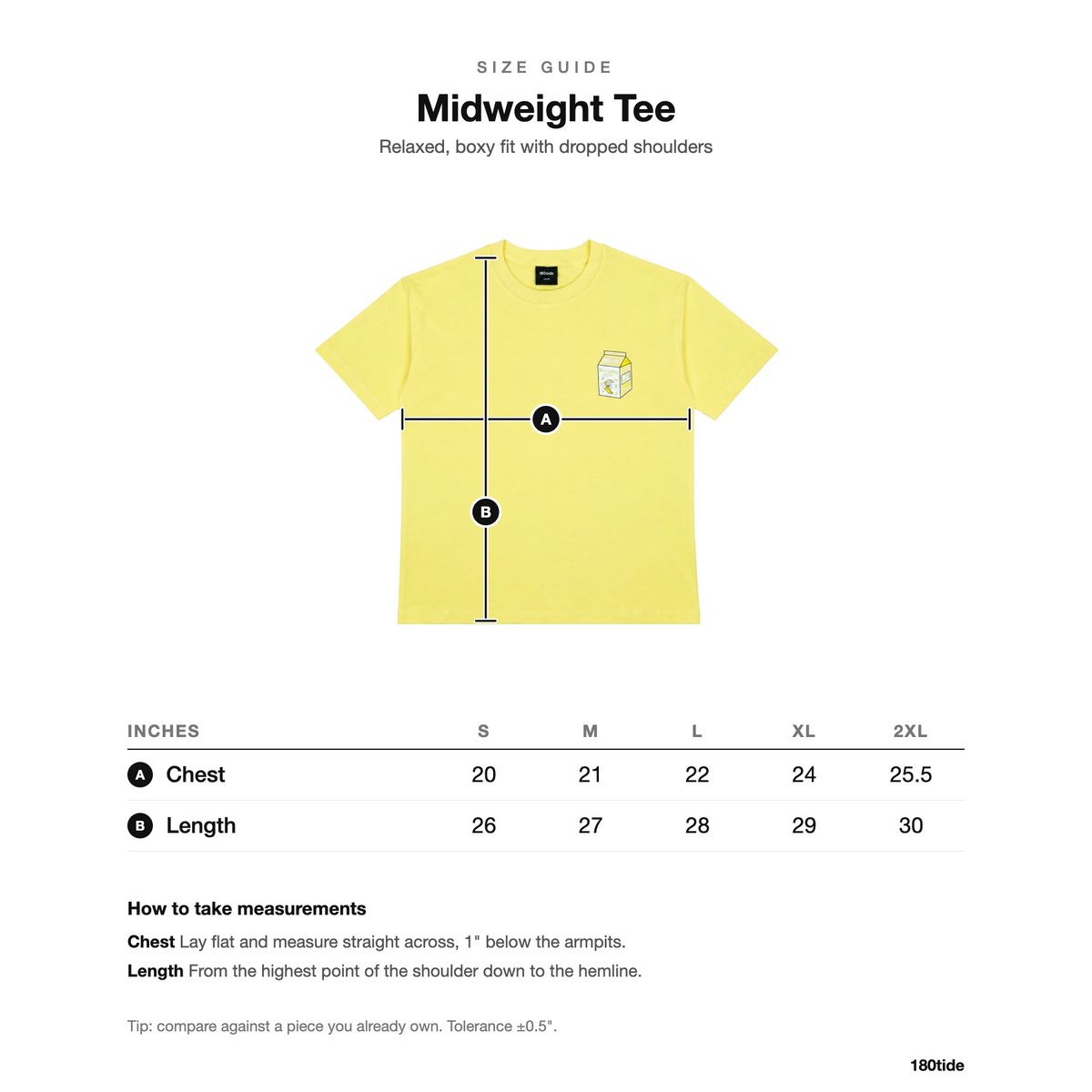 Bandan Banana Dolphin Milk Tee size guide