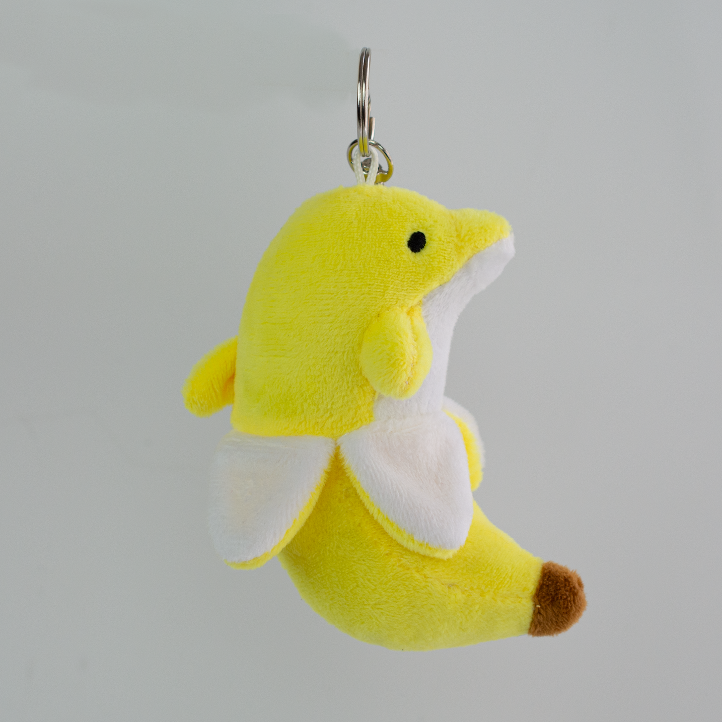 Bandan the Banana Dolphin Plush Keychain, hanging front view