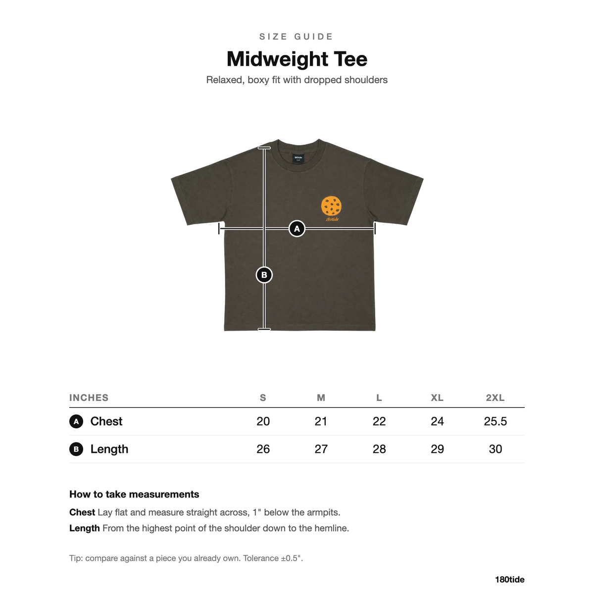 Chip the Cookie Bear Tee Espresso size guide