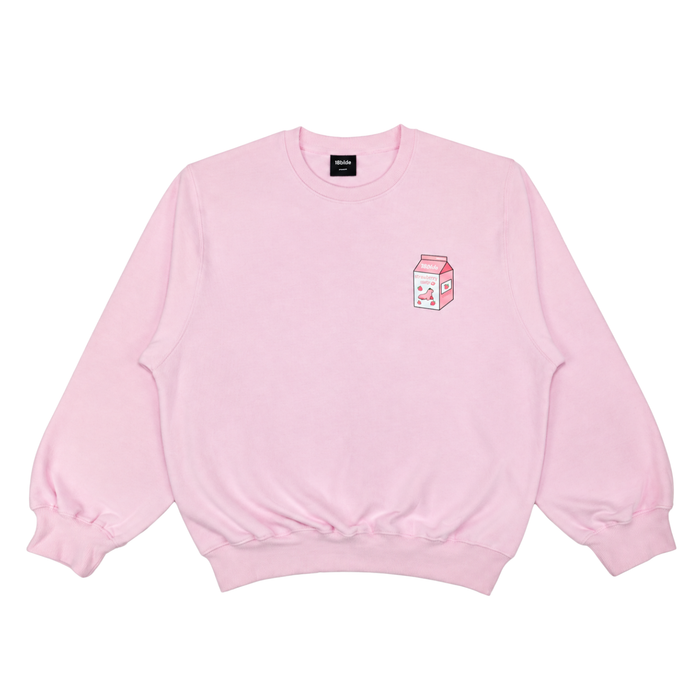 Kelsa Strawberry Seal Milk Crewneck in Strawberry Pink, front view