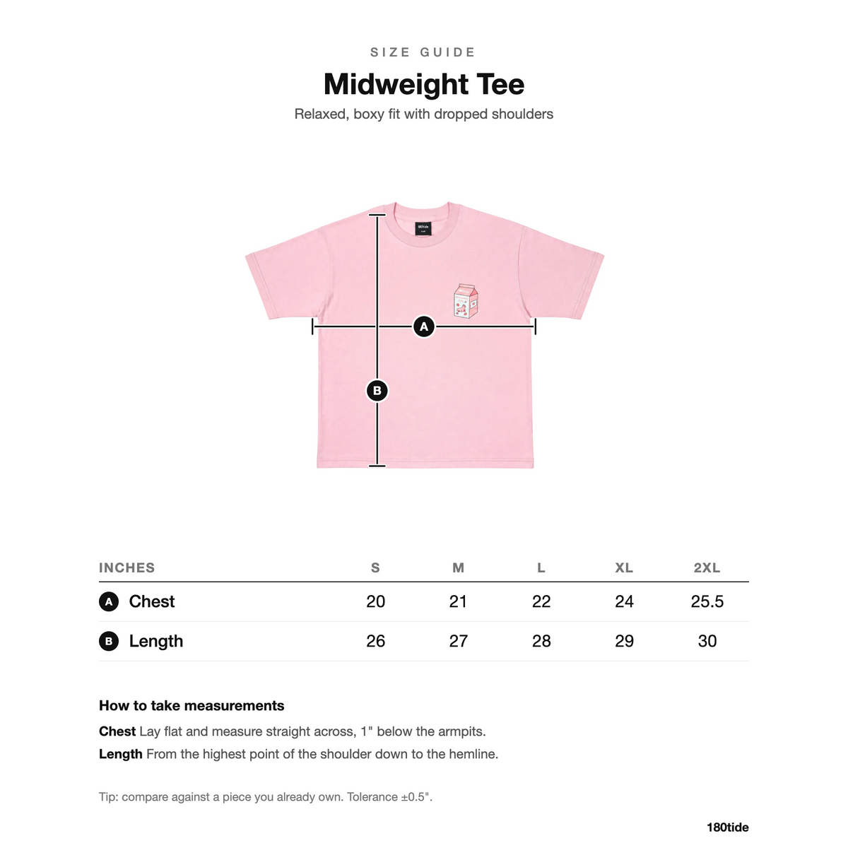 Kelsa Strawberry Seal Milk Tee size guide