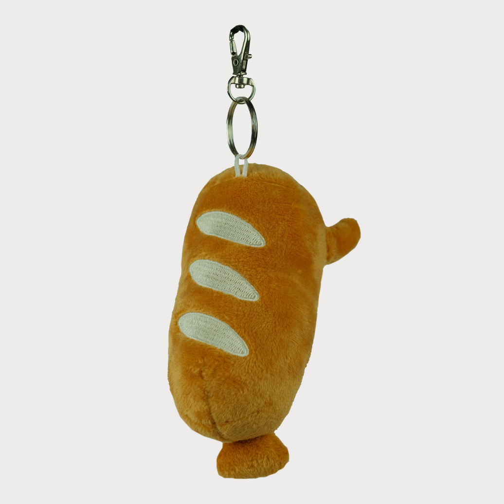 Louis the Baguette Manatee Plush Keychain, hanging back view