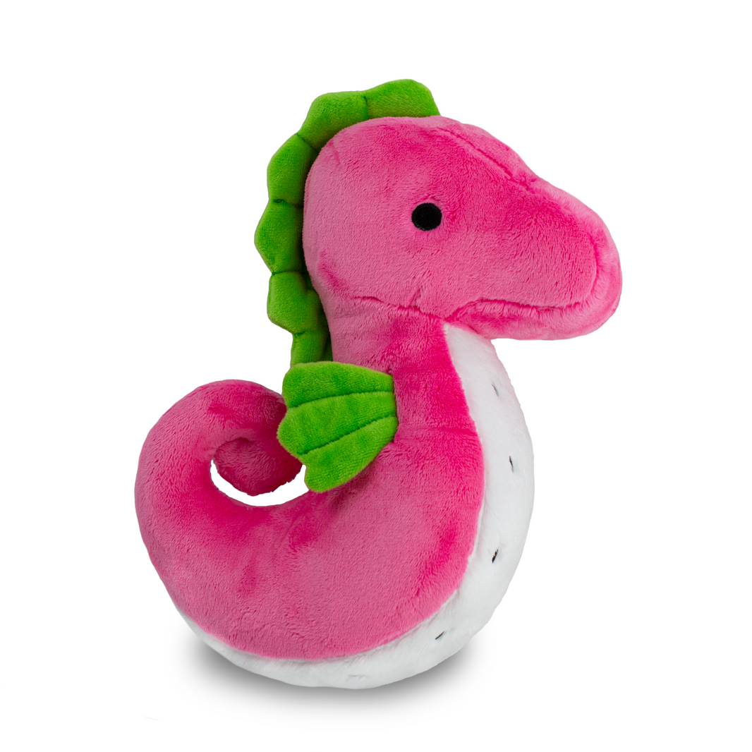 Sol the Dragonfruit Seahorse Plush, three-quarter view