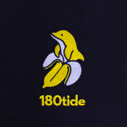 BanDan the Banana Dolphin Embroidery Black Short Sleeve Tee. Banana Dolphin Clothing.