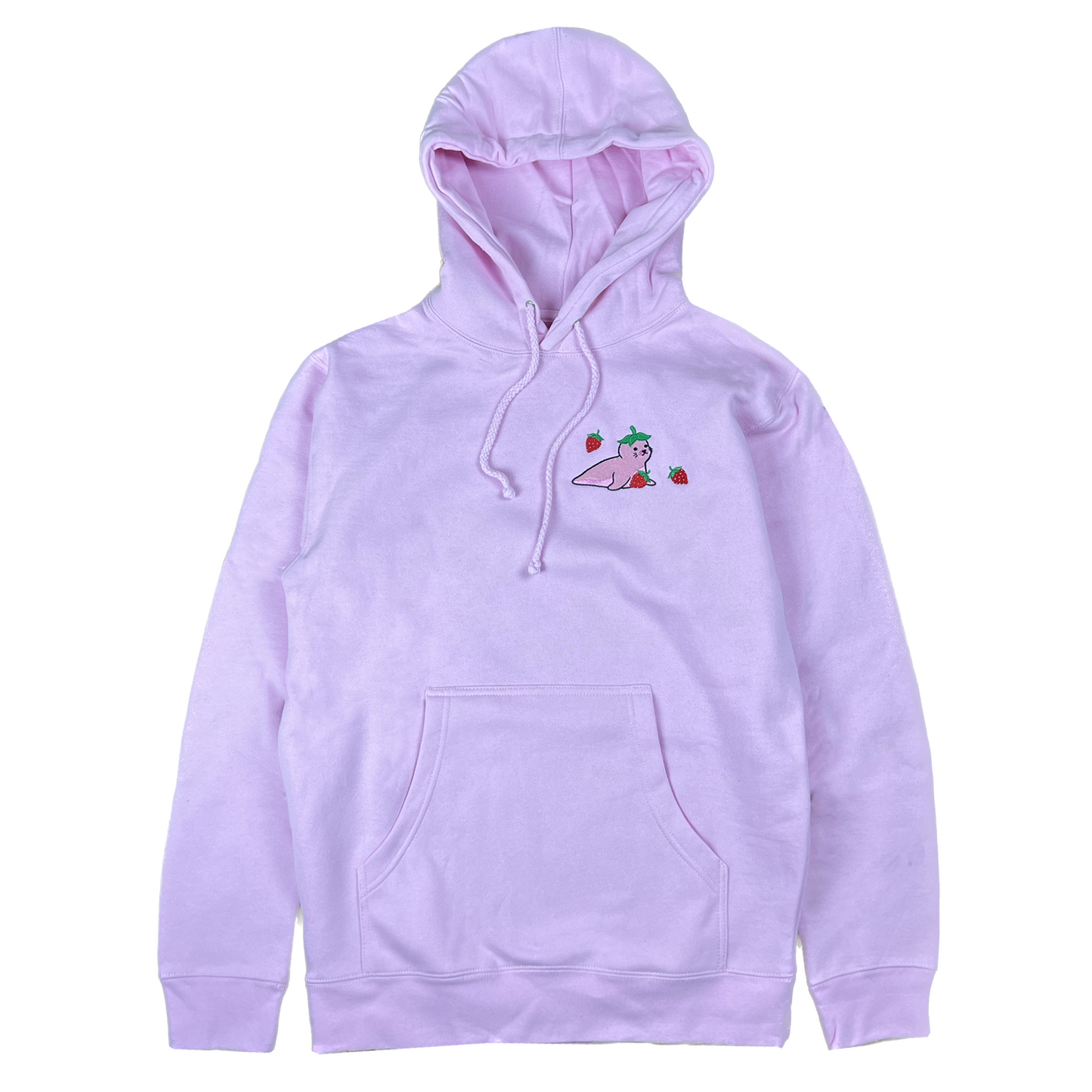 Mochi the Strawberry Seal Embroidered Pink Hoodie