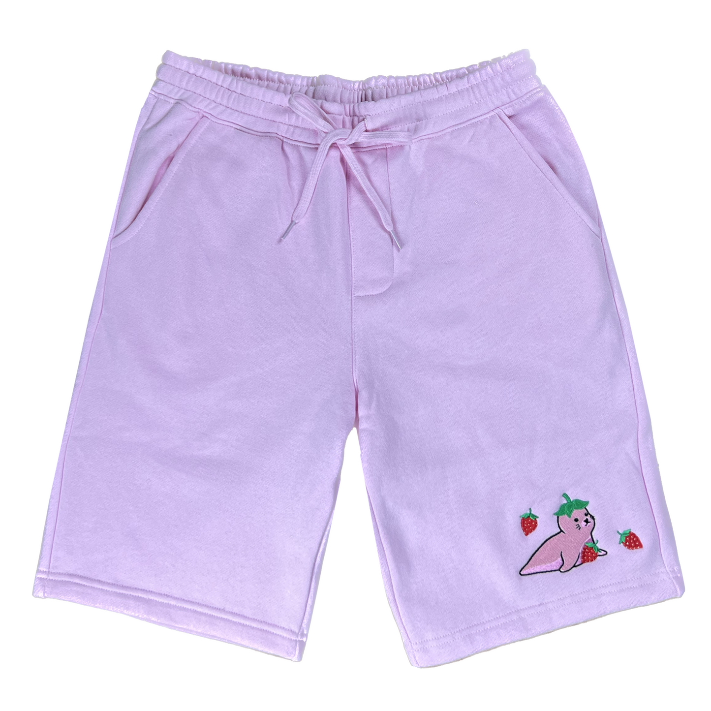 Mochi the Strawberry Seal Embroidered Pink Sweatshorts 9"