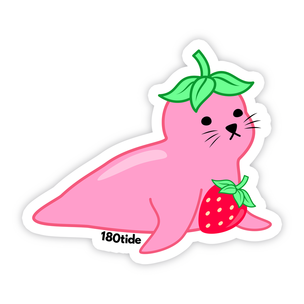 Kelsa the Strawberry Seal Pink Sticker