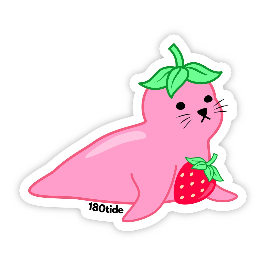 Kelsa the Strawberry Seal Pink Sticker