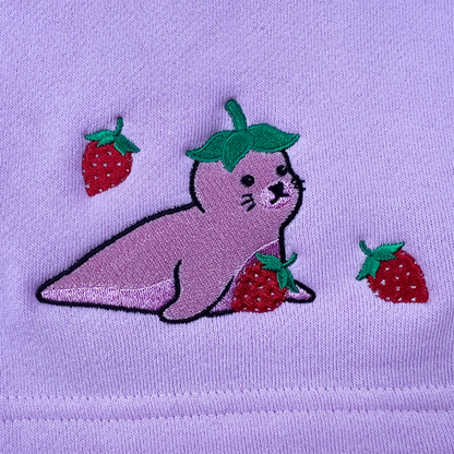 Mochi the Strawberry Seal Embroidered Pink Sweatshorts 9"