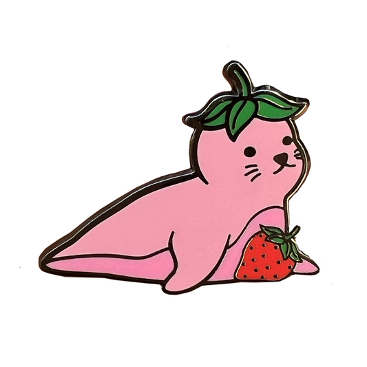 Mochi the Strawberry Seal Enamel Pin