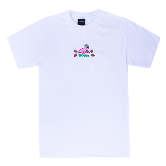 Strawberry Seal Embroidered White Short Sleeve Tee