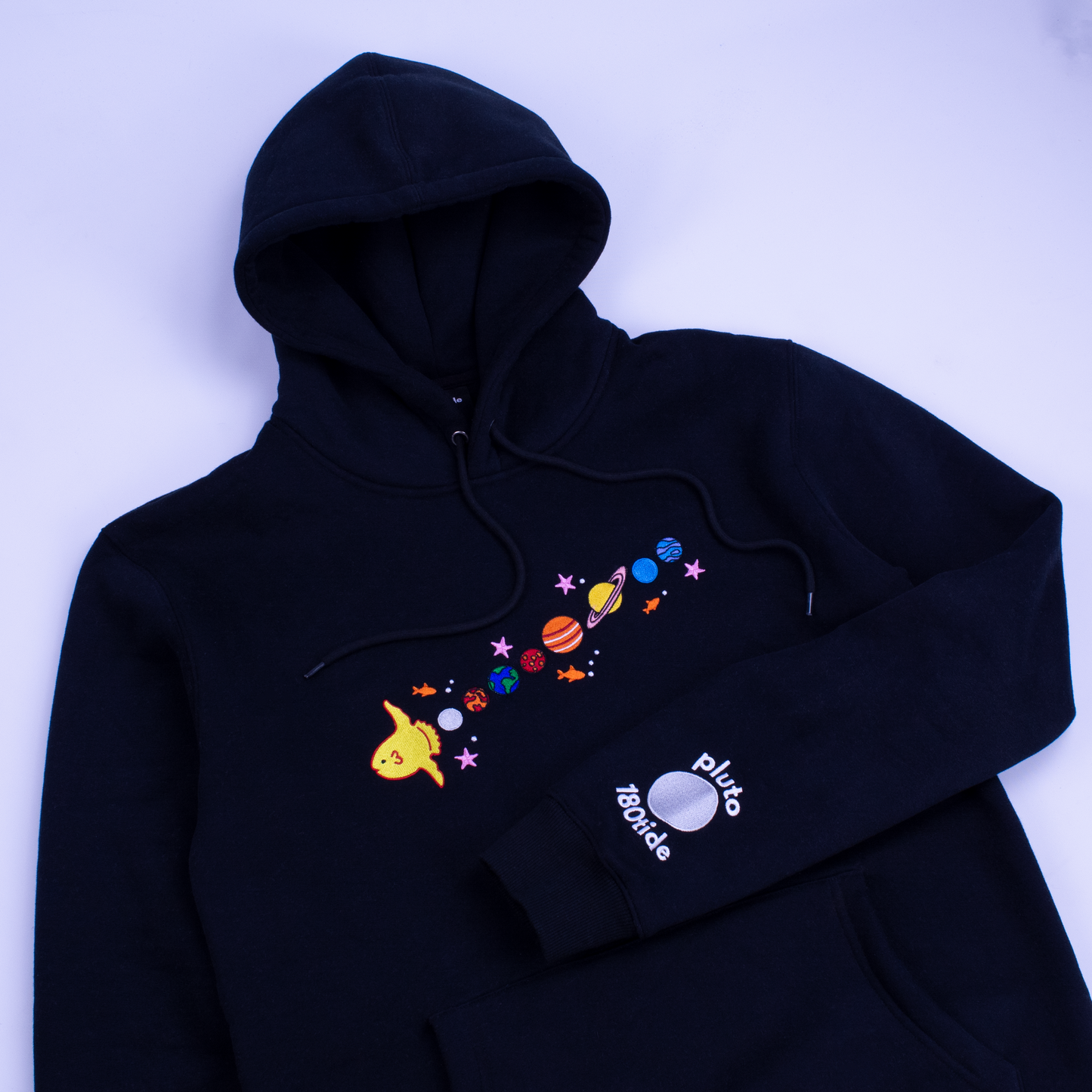 Sunfish Solar System Planets Embroidered Black Hoodie