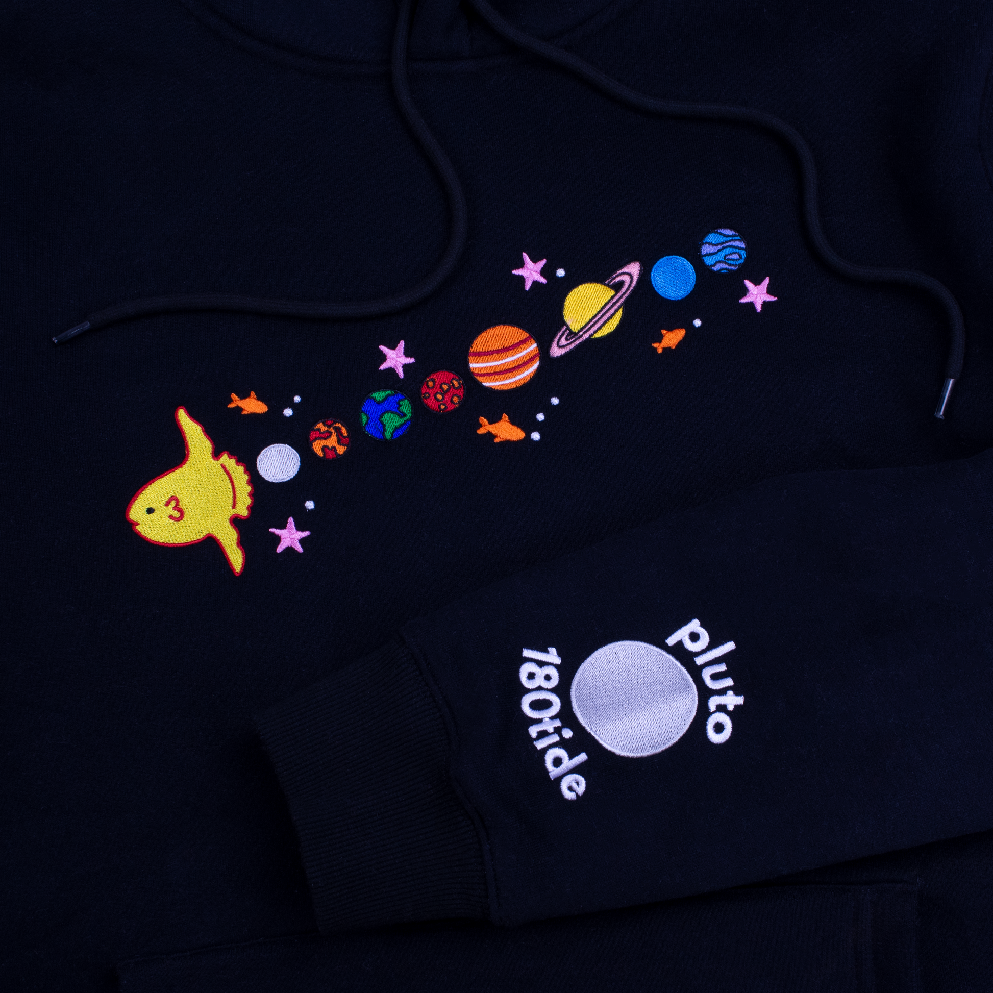Sunfish Solar System Planets Embroidered Black Hoodie