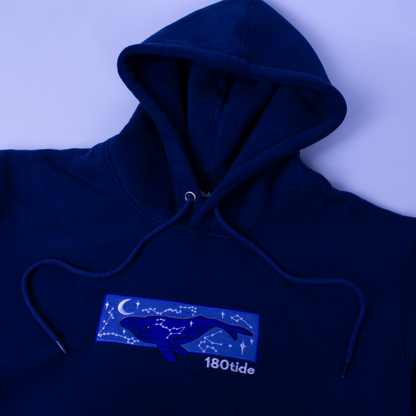 Whale Constellations Embroidered Navy Blue Hoodie