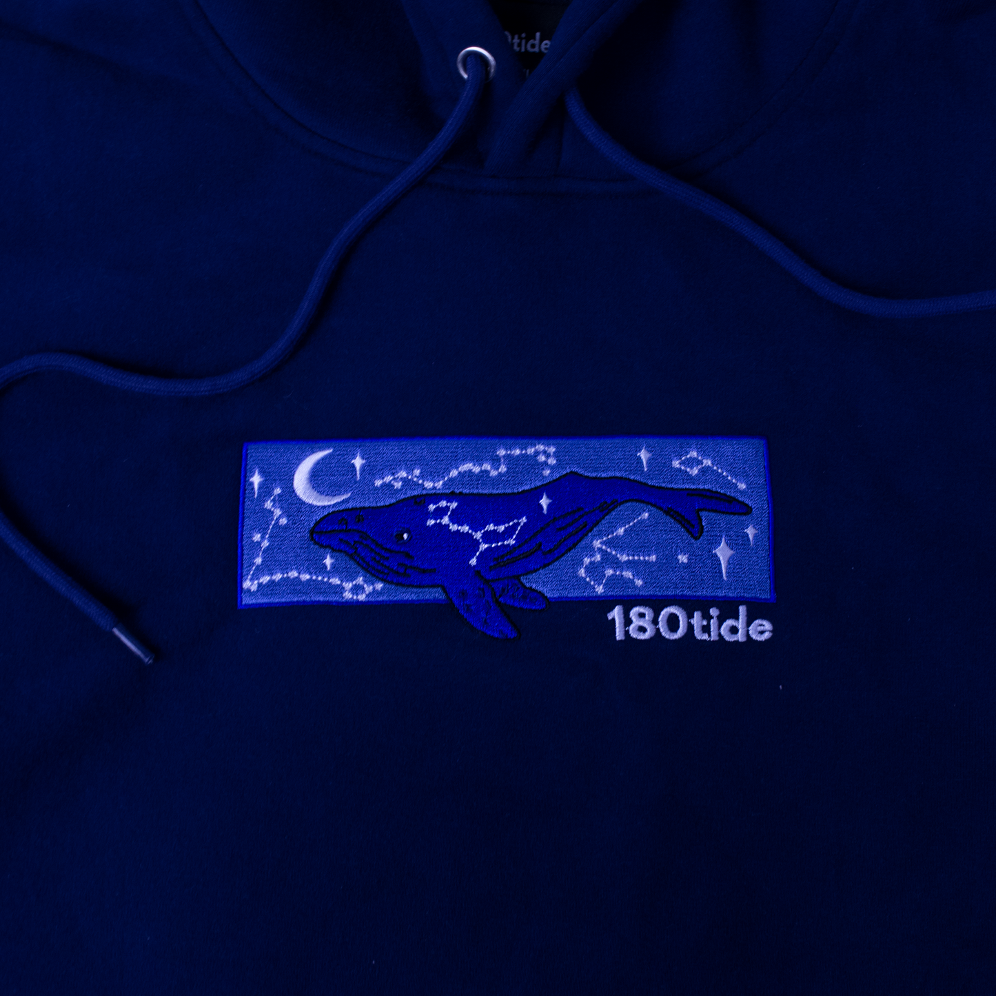 Whale Constellations Embroidered Navy Blue Hoodie