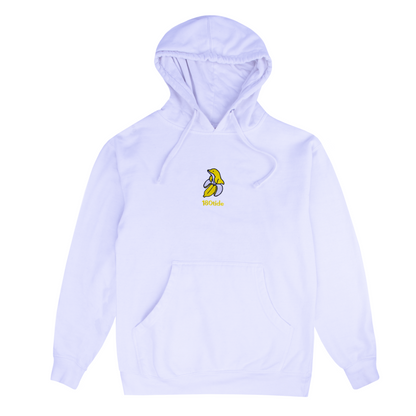 BanDan the Banana Dolphin Embroidered White Hoodie. Banana Dolphin Clothing.