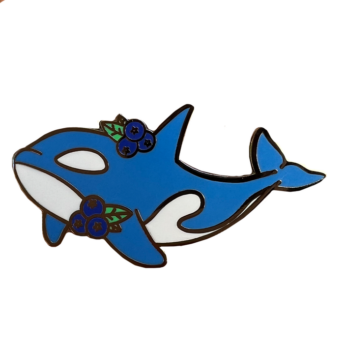 Calypso the Blueberry Orca Enamel Pin, hard enamel pin, front