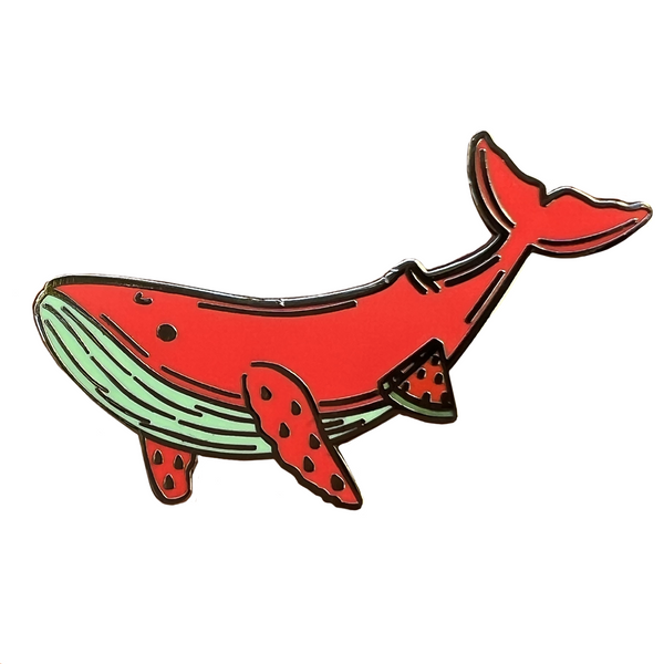 Milo the Watermelon Whale Enamel Pin, hard enamel pin, front