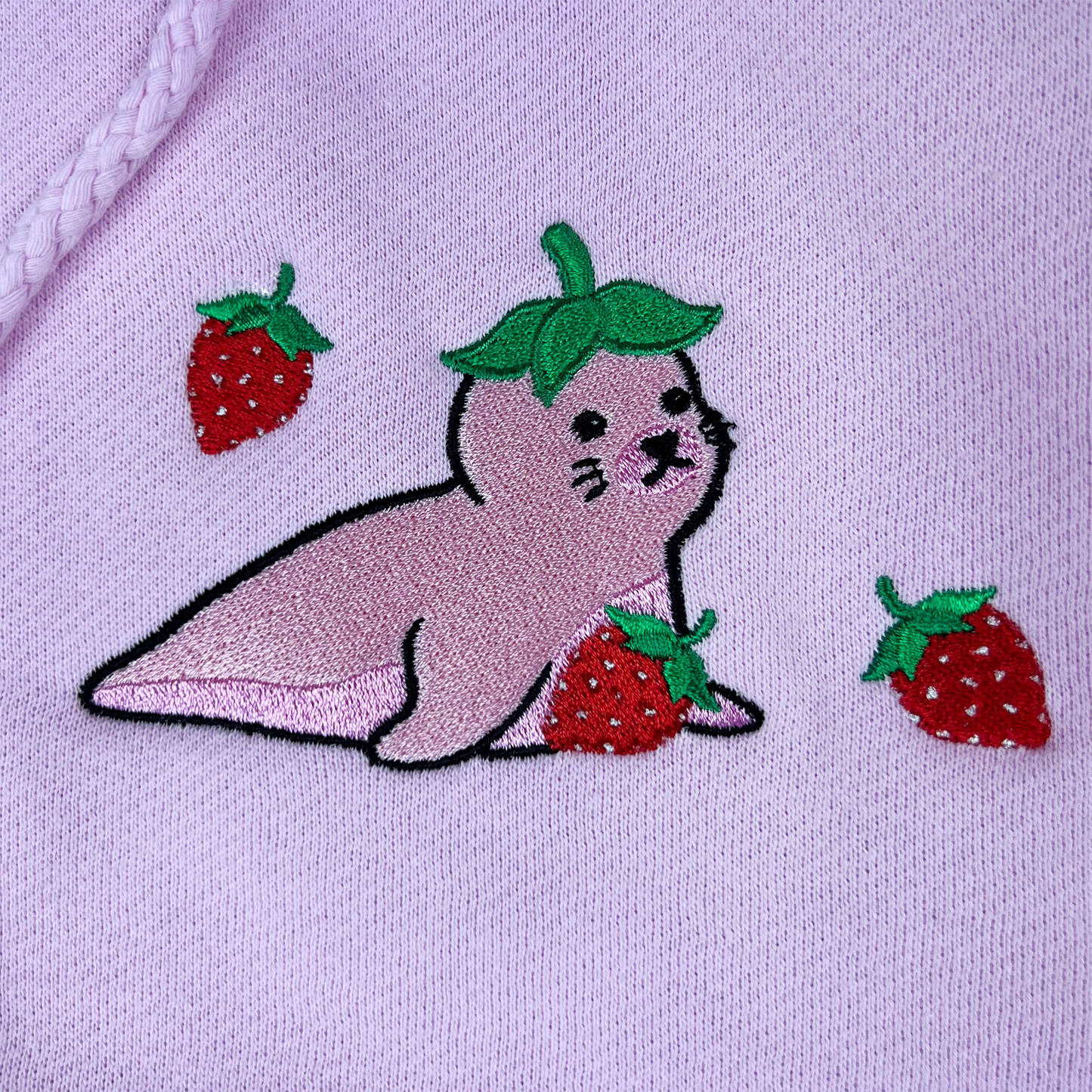Mochi the Strawberry Seal Embroidered Pink Hoodie